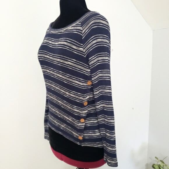 Mine by Anthropologie Blue and White Striped Button High Low Tunic Top Small - Picture 4 of 11